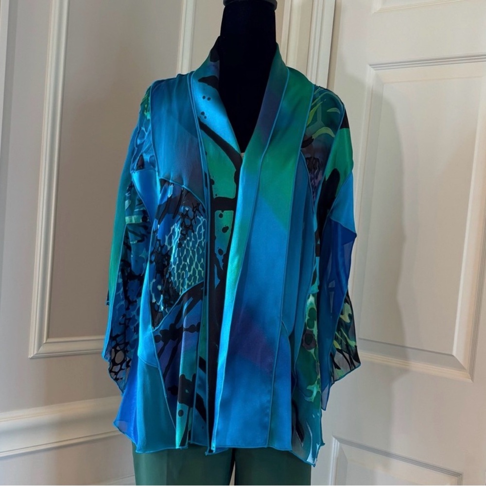 Simply Silk Patchwork Kimono Duster Top Jewel Ton… - image 3
